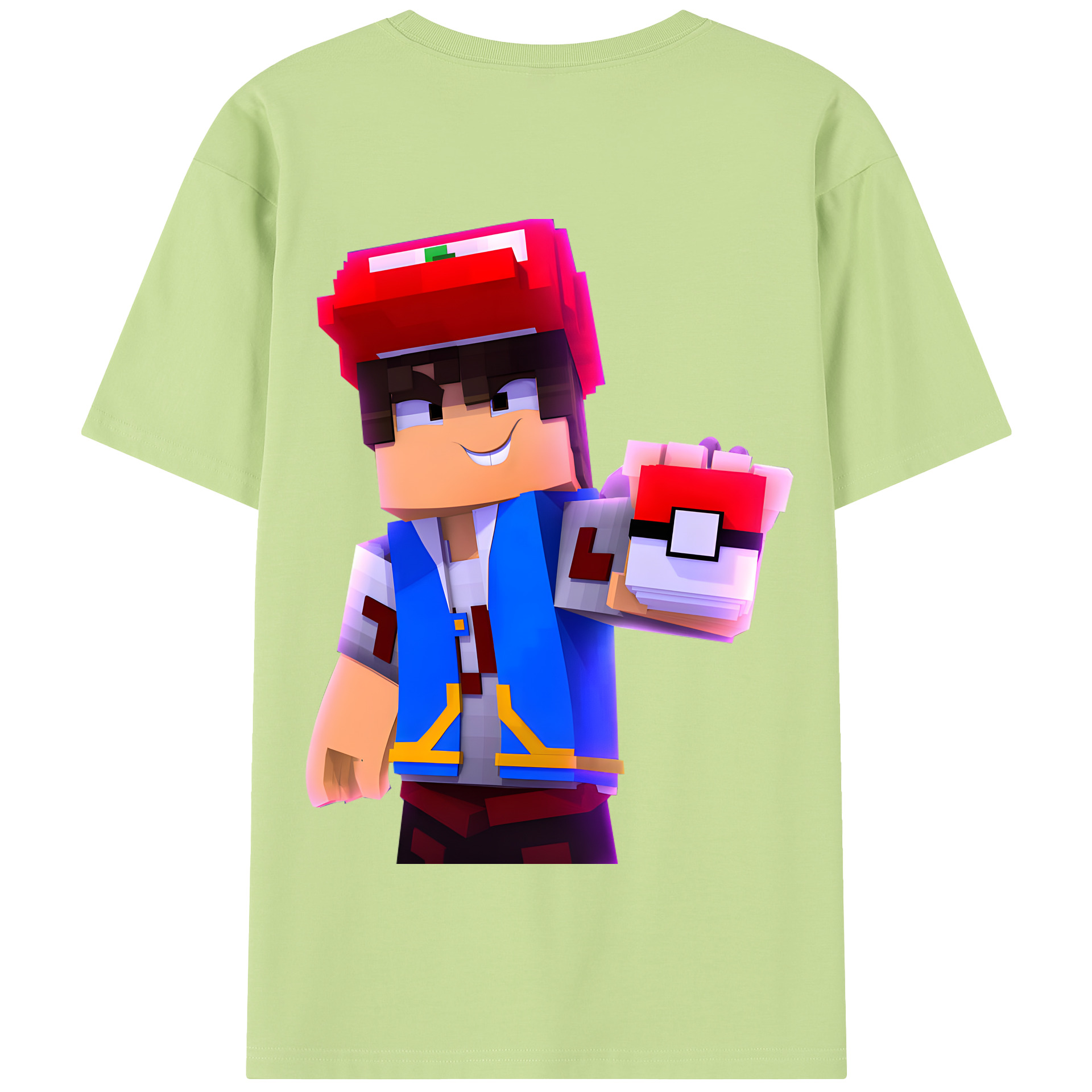 （画像用） マインクラフト ブロックの世界 Minecraft MC Block world 綿100％半袖Tシャツ（背面プリント）